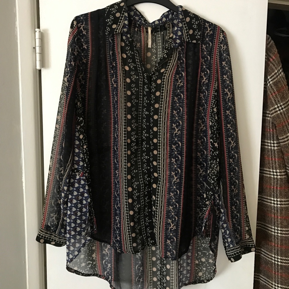 ✨Free People Sheer Long Sleeve Boho Blouse sz S